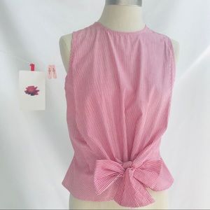 Stripe tie front sleeveless top red Medium